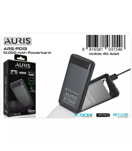 Auris PD13 10000 mAh kablolu powerbank hızlı şarj taşınabilir şarj cihazı
