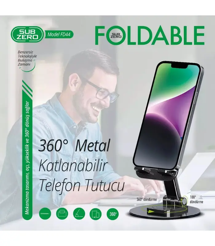 Subzero FD44 Metal Masa Telefon Tutacağı 360° subzero fd44 metal masa telefon tutacağı 360 derece döner masaüstü telefon standı