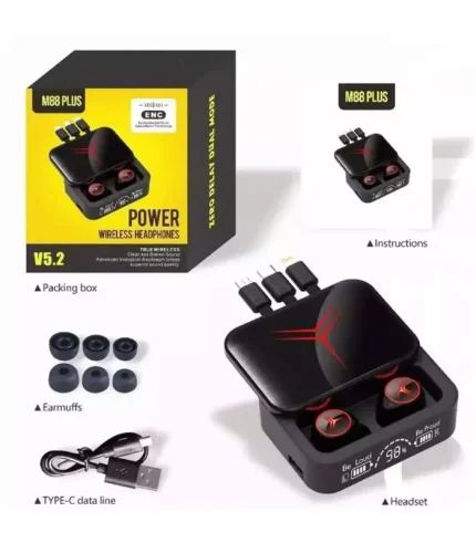 newro m88 plus bluetooth kulaklık powerbank şarj göstergeli tws kablosuz siyah