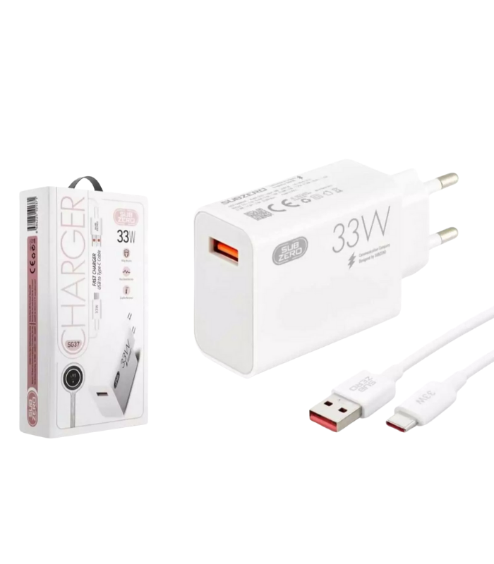 Subzero SG37 33W Type-C kablolu turbo hızlı şarj aleti ev tipi USB-C adaptör