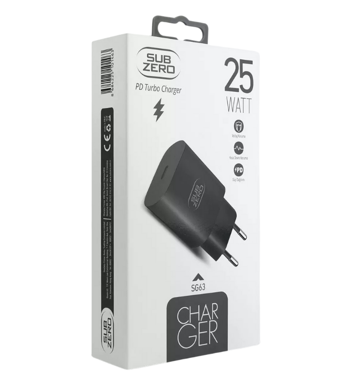 Subzero SG63 25W PD turbo type-c şarj başlığı hızlı şarj adaptör usb-c şarj cihazı