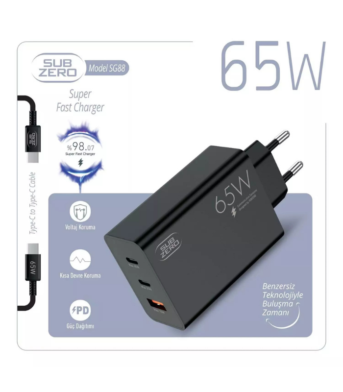 Subzero SG88 65W USB PD çift Type-C hızlı şarj aleti çoklu girişli