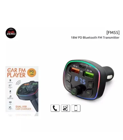 subzero fm55 bluetooth usb 18w pd rgb fm transmitter araç içi hızlı şarj ve müzik adaptörü