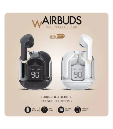 subzero sw77 bluetooth kulaklık dijital göstergeli tws kablosuz v5.3 siyah beyaz