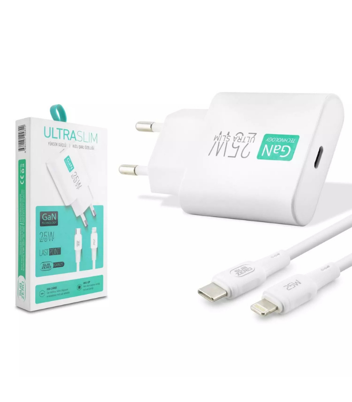 Subzero GAN25 25W Type-C to Lightning hızlı şarj aleti ultra slim akıllı chip adaptör