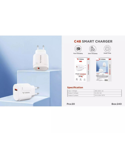Torima C48 20W USB power adaptör beyaz ev tipi şarj başlığı