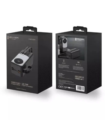 Venandin Opulix PWB50A1 50000 mAh led göstergeli 22.5W hızlı şarj kablolu powerbank