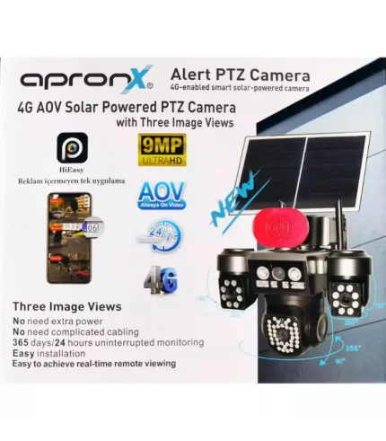apronx apx wsp795 9mp 4g solar kamera 3 lens 60 led ptz sim kartlı güvenlik kamerası dış mekan