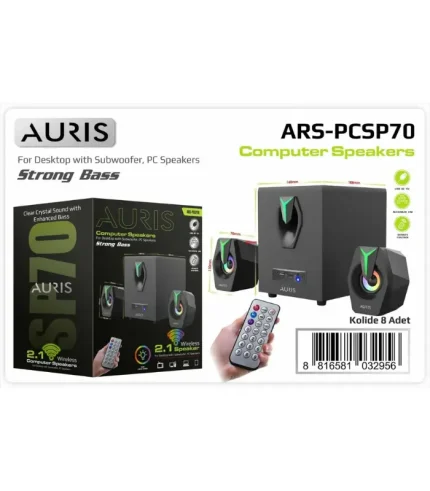 auris ars pcsp70 bluetooth hoparlör 2+1 subwoofer rgb ışıklı bilgisayar ses sistemi güçlü masaüstü speaker