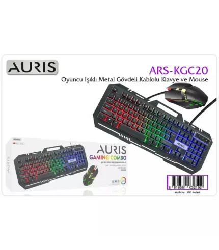 auris kgc20 oyuncu klavye mouse set led ışıklı q klavye kablolu siyah gaming set