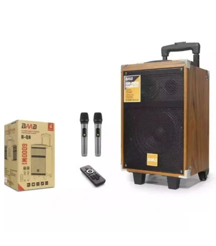 b-q8 tekerlekli bluetooth hoparlör çift mikrofonlu kumandalı taşınabilir kahverengi speaker