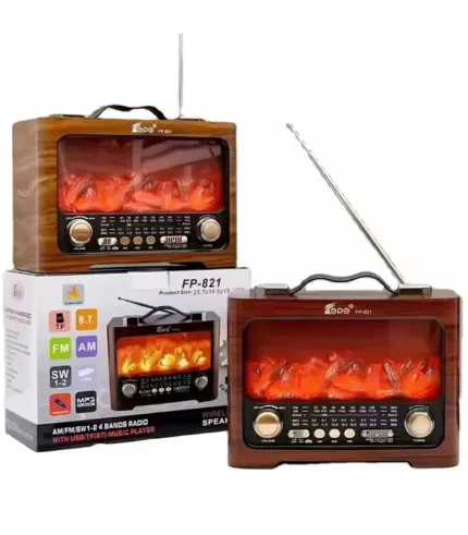 fepe fp-821 şömine efektli nostaljik radyo bluetooth usb sd fm ledli dekoratif hoparlör