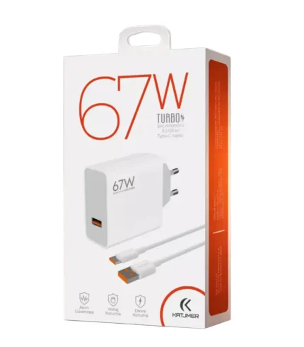 Katjmer KJ-67U-C 67W 6A Type-C kablolu turbo şarj aleti dijital göstergeli