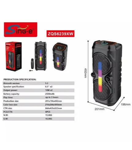 zqs6239xw 6.5 inç bluetooth hoparlör usb sd taşınabilir müzik kutusu kablosuz speaker