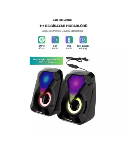 sprange sr pn785 hoparlör 3w x2 usb 3.5mm bilgisayar hoparlörü stereo siyah