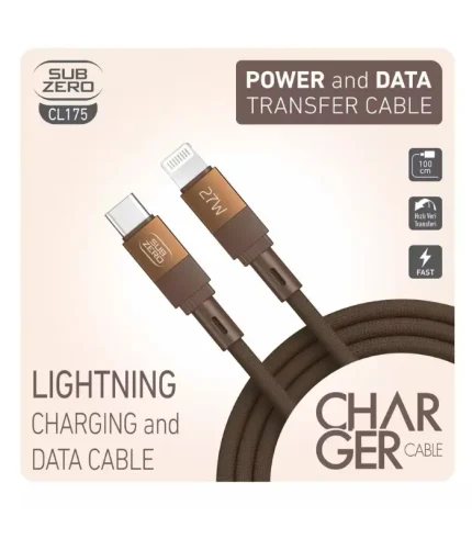Subzero CL175 27W PD Type-C Lightning hızlı şarj kablosu metal başlık hasır 1 metre