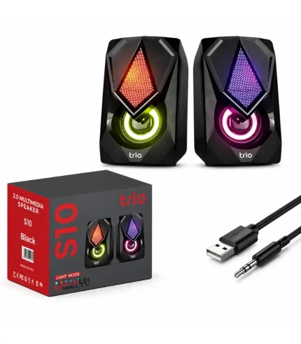 trio trs10 2.0 usb hoparlör rgb ışıklı 3w x2 bilgisayar speaker masaüstü mini hoparlör