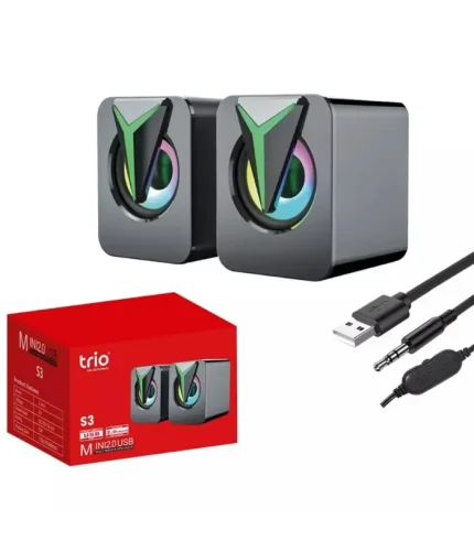 trio trs3 2.0 usb hoparlör rgb ışıklı 3w x2 bilgisayar speaker masaüstü mini hoparlör