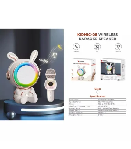 torima kidmic-05 tavşan mikrofonlu bluetooth hoparlör beyaz rgb çocuk karaoke müzik kutusu