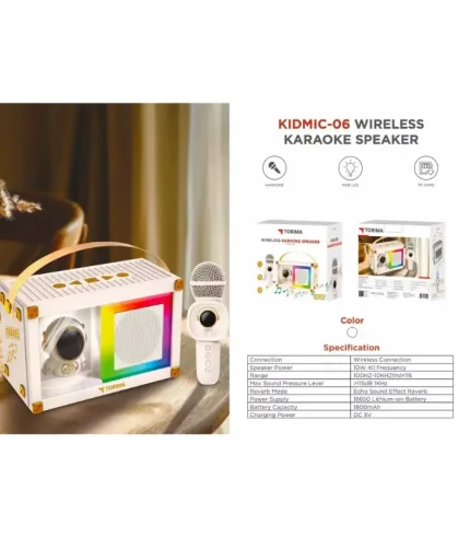 torima kidmic-06 astronot mikrofonlu bluetooth hoparlör beyaz rgb çocuk karaoke müzik kutusu