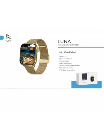 venandin smln 001 luna akıllı saat bluetooth arama spor sağlık takip smartwatch