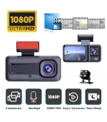 yk design a98 wifi araç içi kamera 3 kameralı full hd ön arka iç kayıt dashcam gece görüş